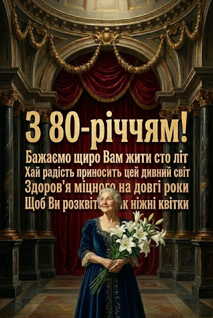 Привітання з 80-річчям жінці: слова пошани, любові та побажання довголіття